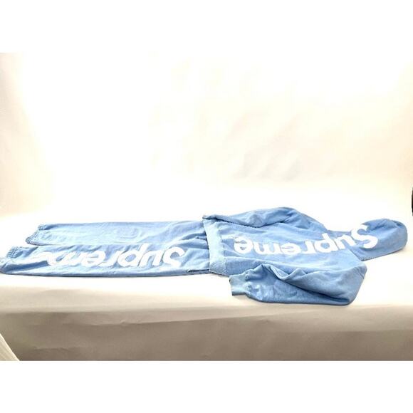 Men's Supreme Baby Blue Satin Appliqué Sweatpants and Hoodie Sweatshirt Size L - Picture 2 of 10
